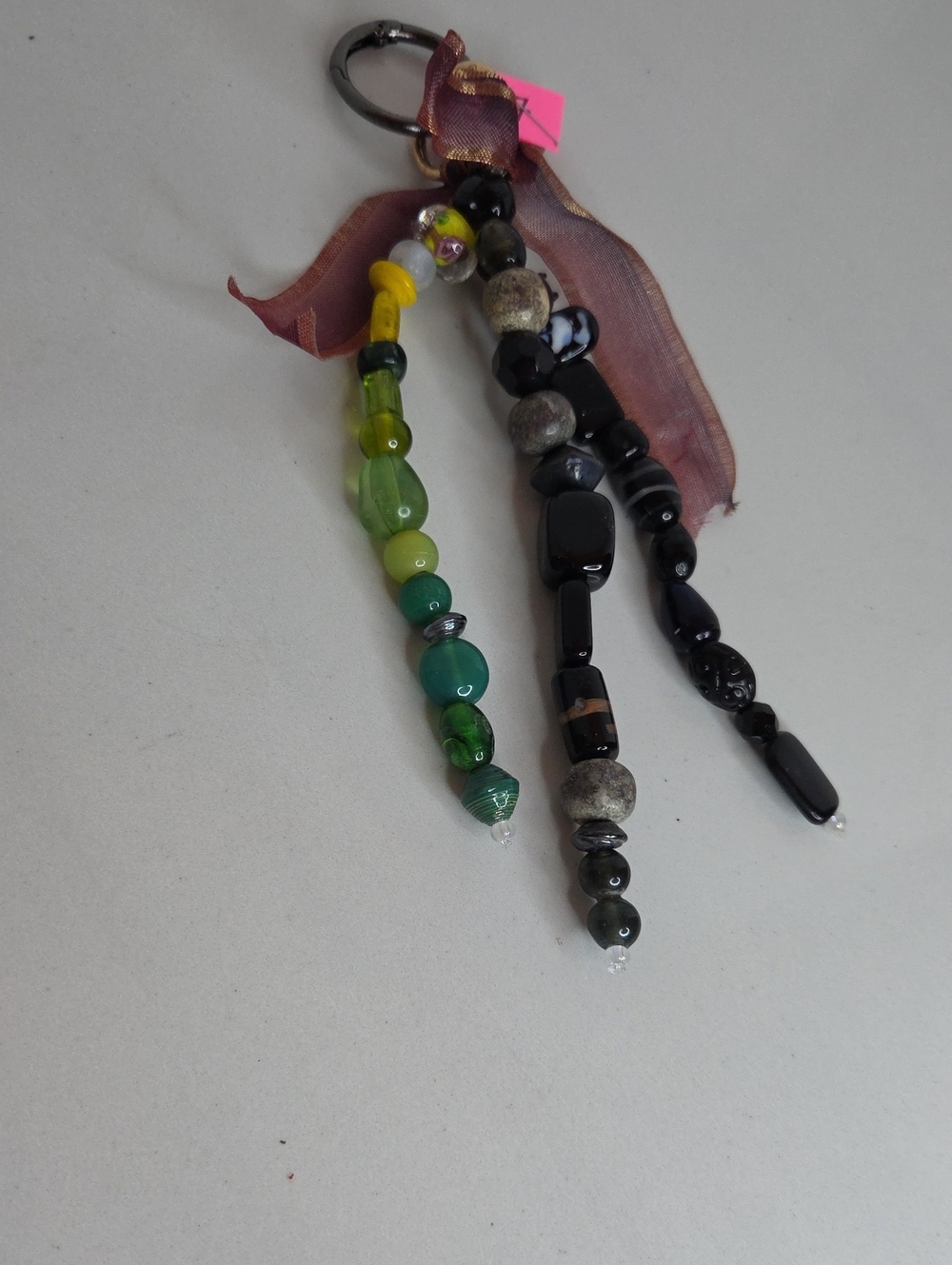 77 - Handmade Green and Black Beaded Bag Charm